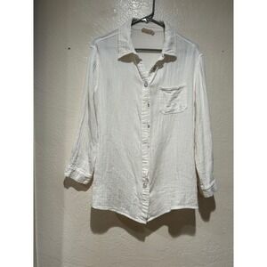 Millibon Womens White Double Gauze Cotton Button Down Shirt Pocket Size M